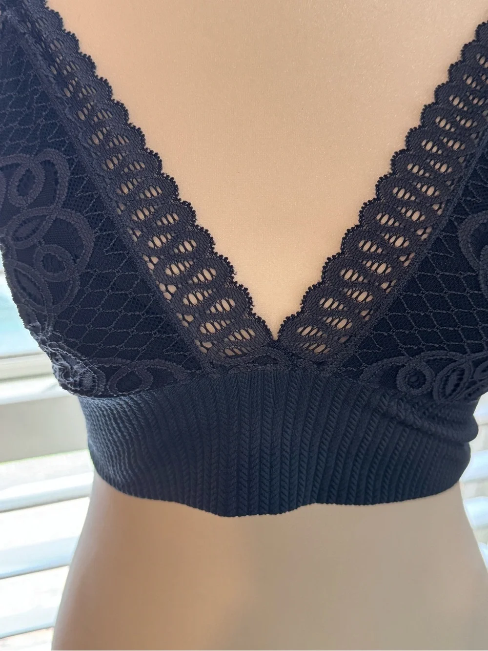 Black Lace Bralette with V-Neck